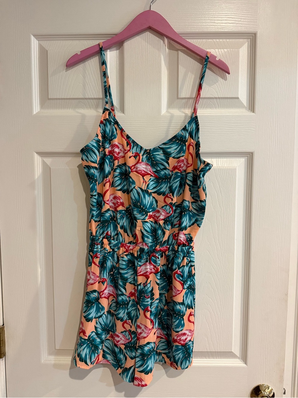 Show Me Your MuMu Peach Flamingo & Teal Leaf Romper